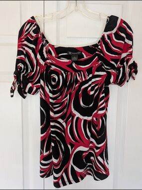 INC International Concepts Black, Red & White Off-Shoulder Tunic